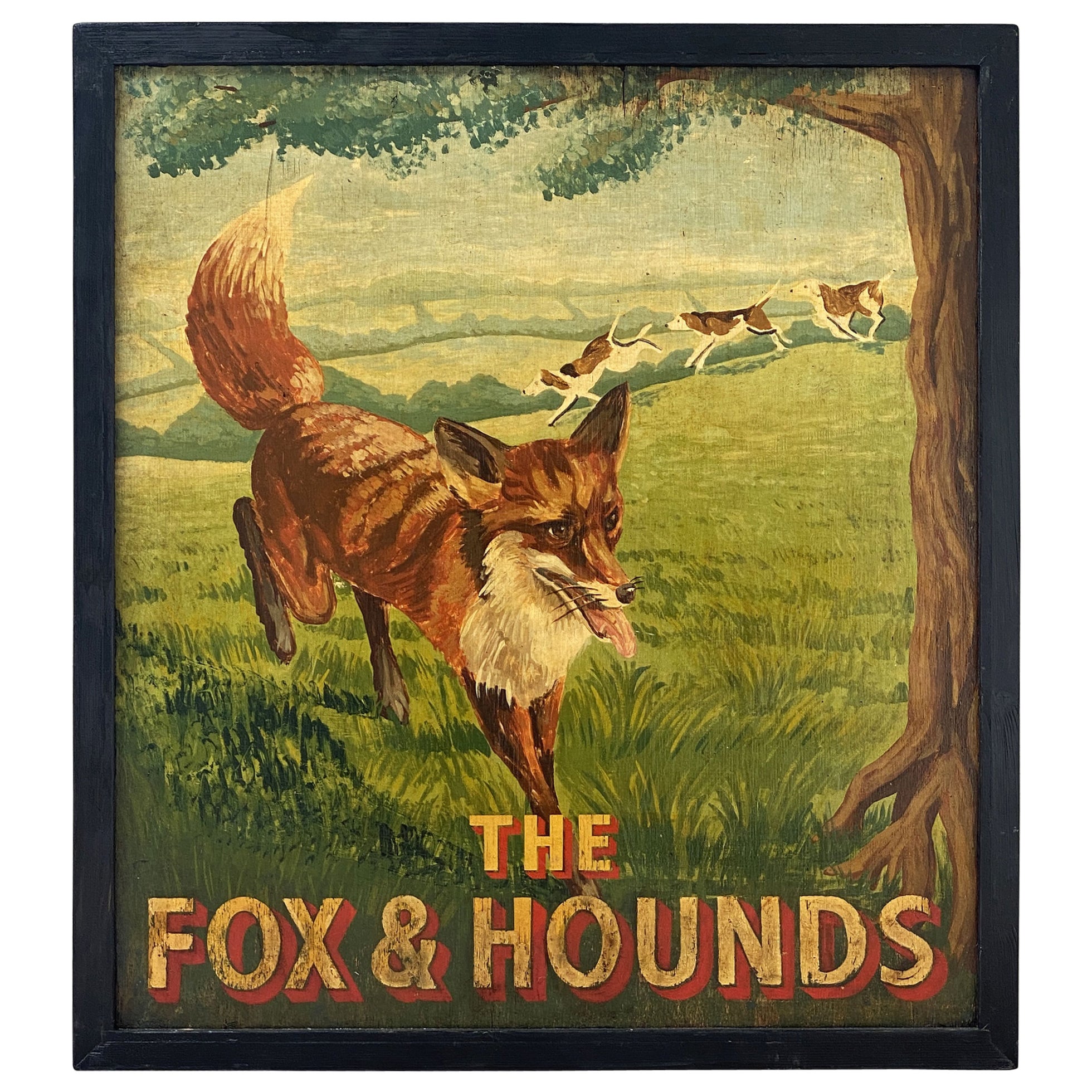 Enseigne de pub anglaise, « The Fox & Hounds » en vente