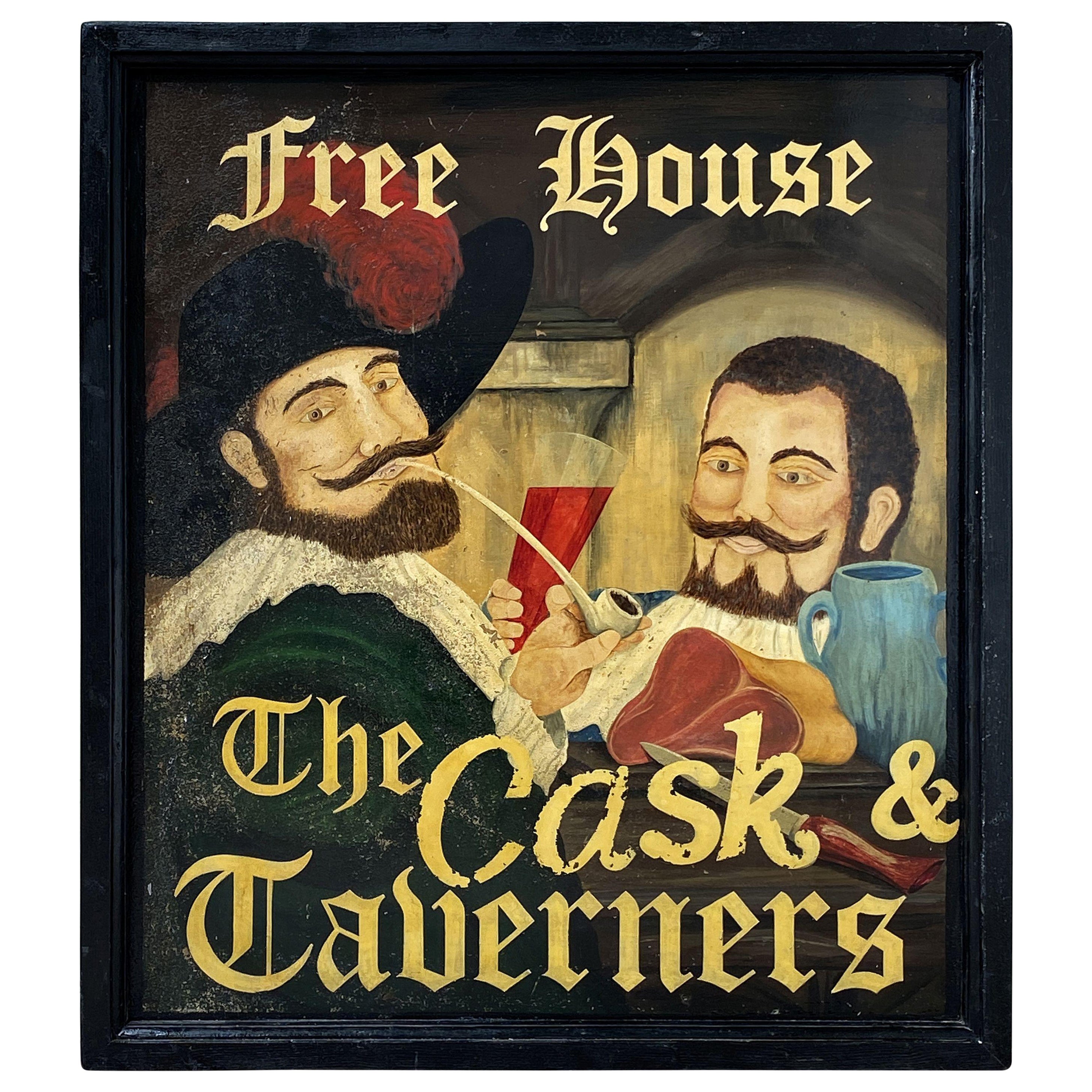 English Pub Sign, "Free House, The Cask and Taverners" For Sale