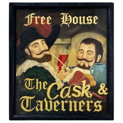 Vintage English Pub Sign, "Free House, The Cask and Taverners"