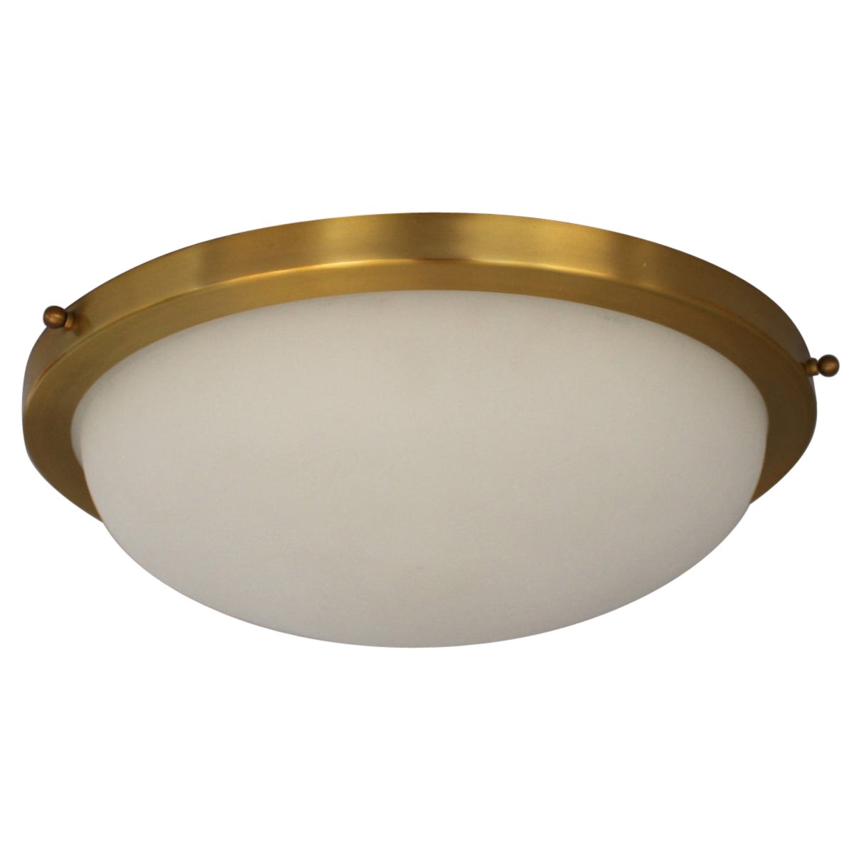 Fine French 1950s White Opaline Glass and Brass Flush Mount by Perzel For Sale