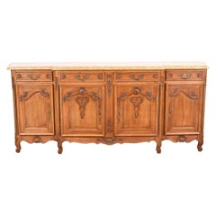 Antique Monumental French Provincial Louis XV Carved Walnut Marble Top Sideboard