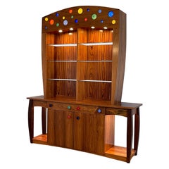 1990s Morado Rosewood Blown Glass Buffet Hutch in the Manner of Nakashima