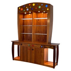 Used 1990s Morado Rosewood Blown Glass Buffet Hutch in the Manner of Nakashima