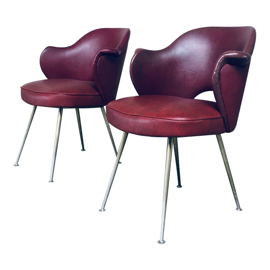 Mid-Century Modern Design Skai Leather Office Chair Set, Italy, 1950s