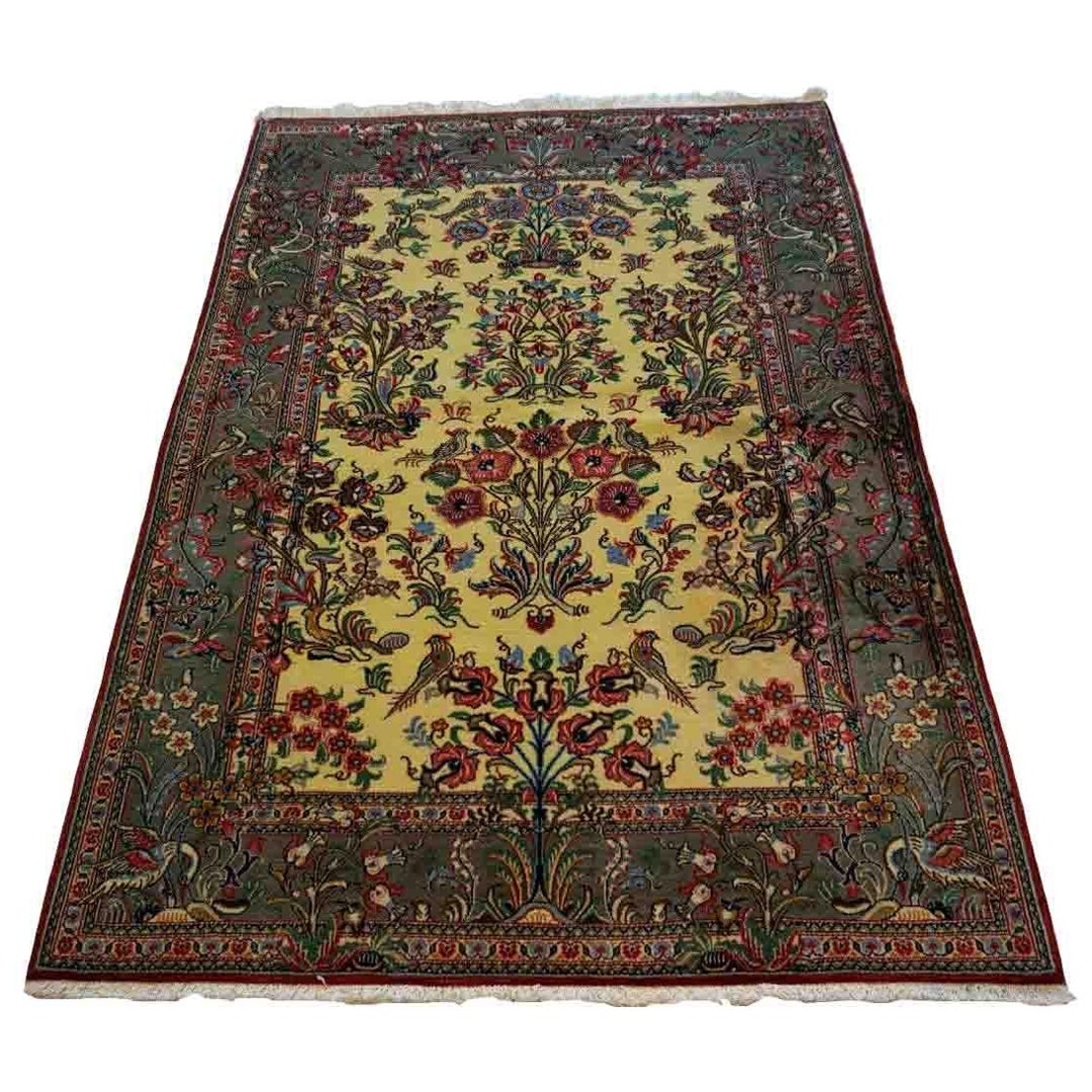 Handmade Vintage Qum Style Rug, 1970s, 1D27 For Sale