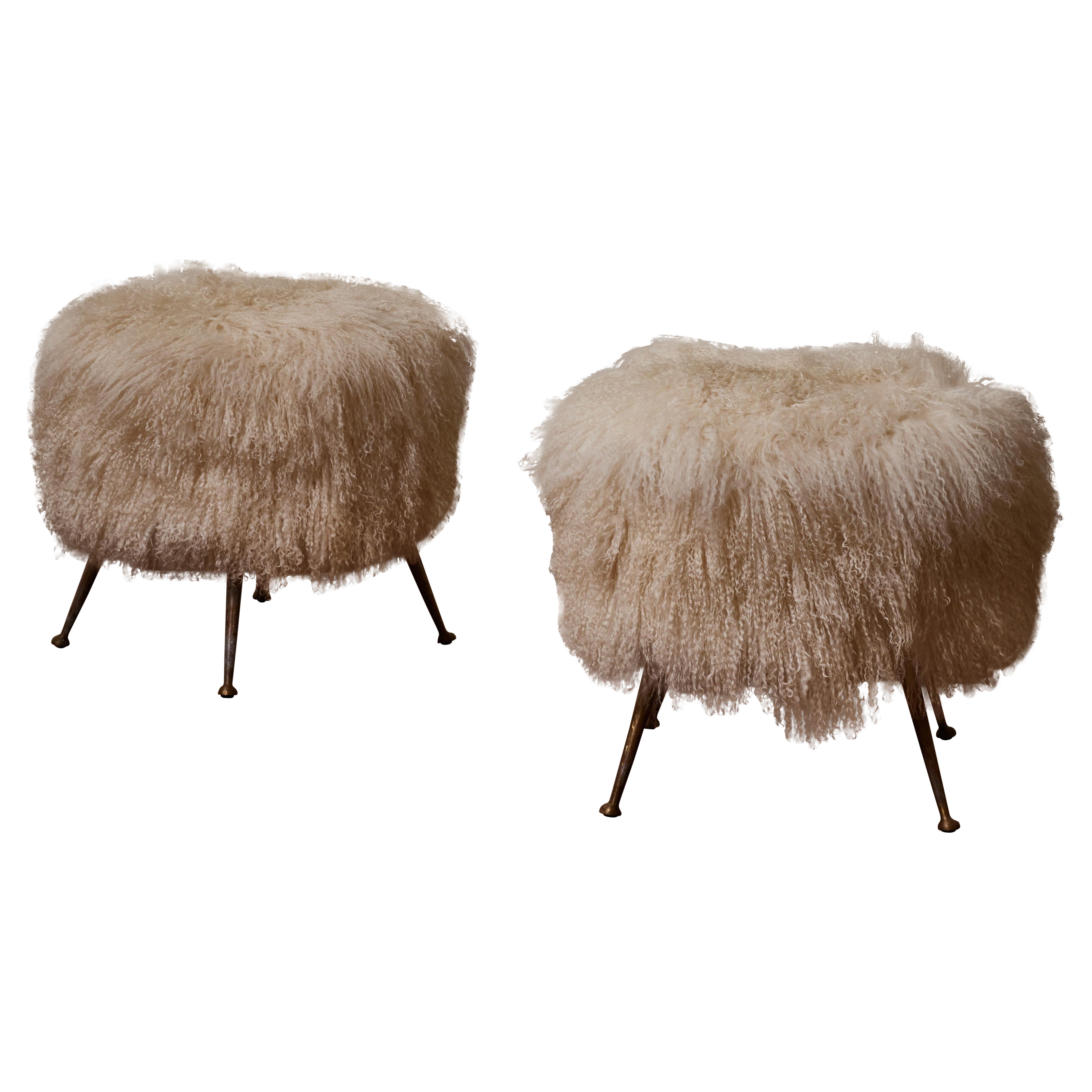 Pair of Mongolian lamb stools by Studio Glustin