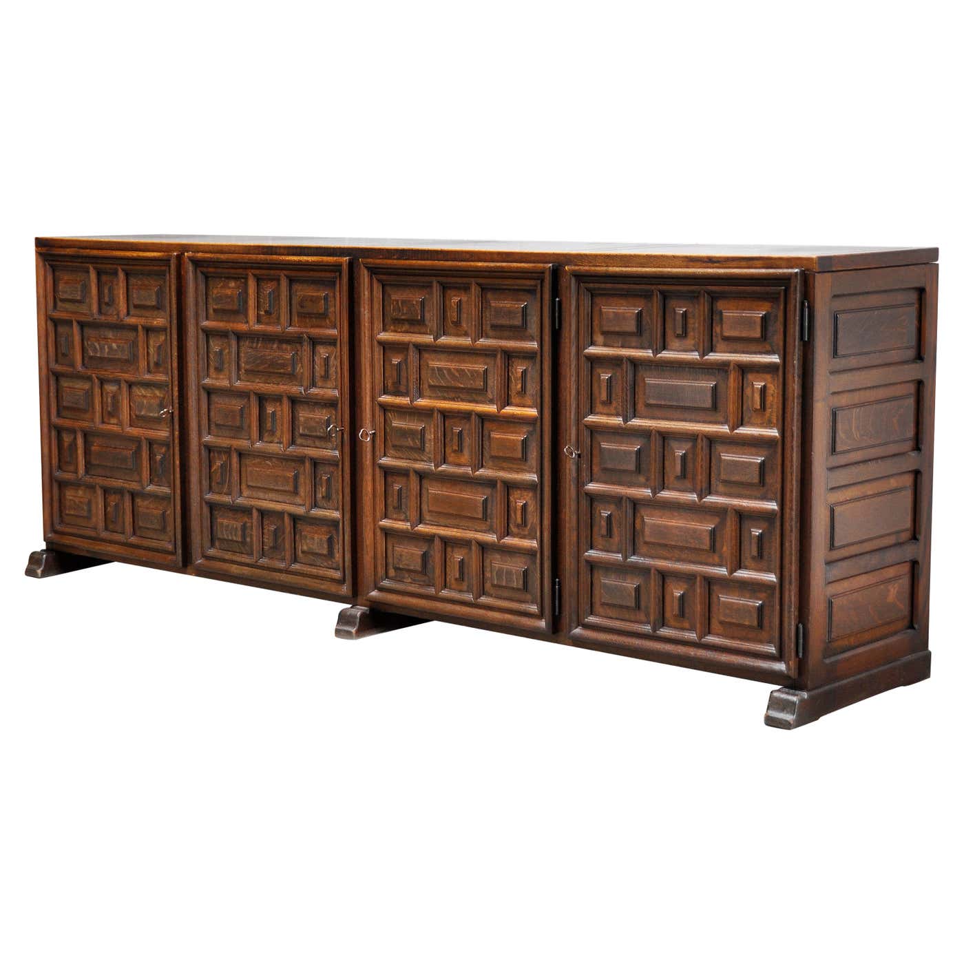 Spanish Brutalist Sideboard With Geometric Patterns, 1940s For Sale at ...