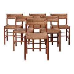 Set of Six Midcentury Charlotte Perriand 'Dordogne' Rush Dining Chairs for Sent