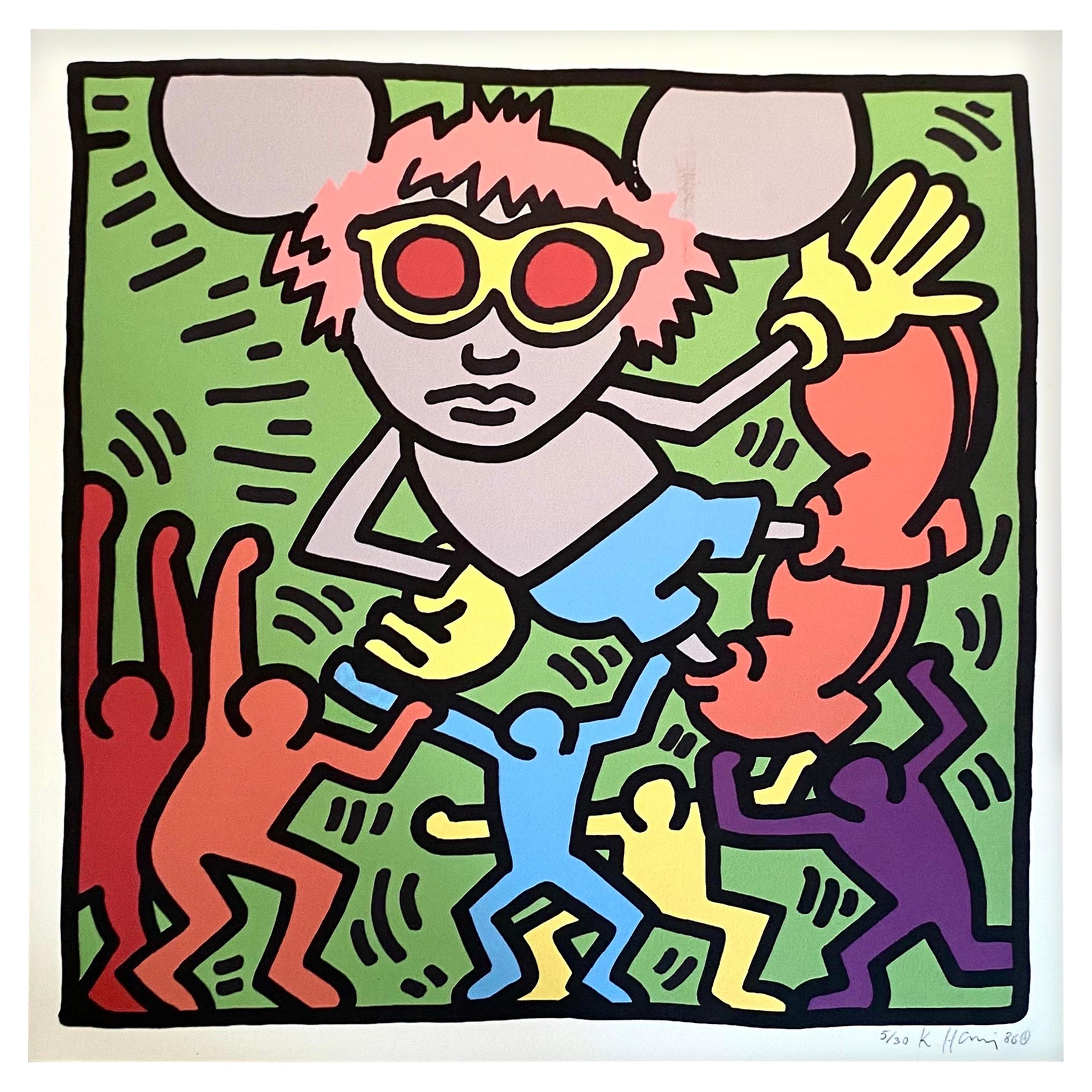 KEITH HARING - Screenprint offset of Andy Mouse 2 signed numbered dated 1986 For Sale
