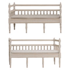 Pair of 19th Century, Swedish Gustavian Style Painted Sofa Benches