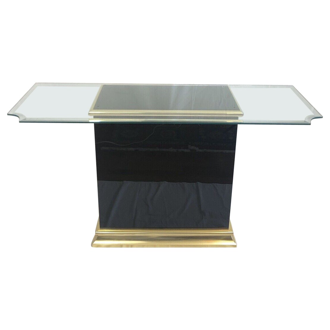 Late 20th Century Black Glass & Brass Console Table Attributed to Pierre Cardin