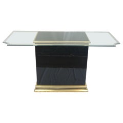 Retro Late 20th Century Black Glass & Brass Console Table Attributed to Pierre Cardin
