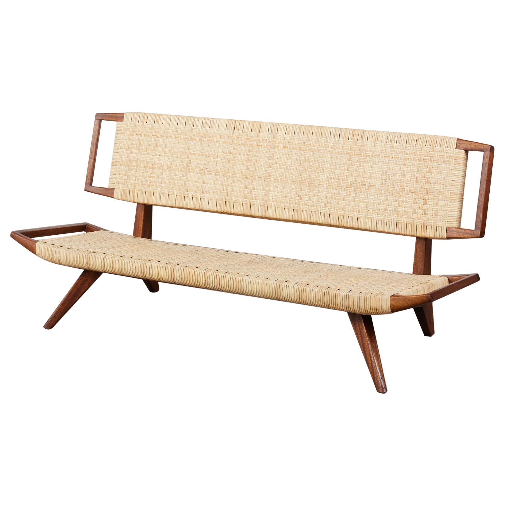 Paul Laszlo Cane Bench for Glenn of California For Sale