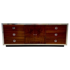 Mid-Century Modern Dresser / Sideboard, Milo Baughman Style, Chrome, Walnut