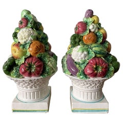 Vintage Large Italian Majolica Ceramic Fruit & Vegetable Topiaries