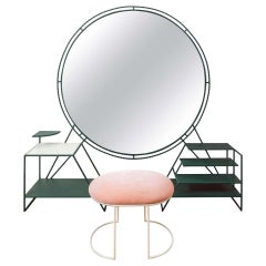 Vanity + Otoman - Bienvenue, fabriqué à la main en métal, bois et verre miroir