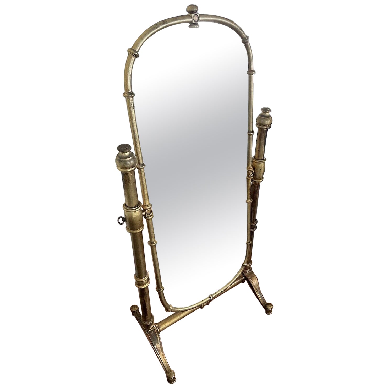 Vintage Campaign-Style Florentine Painted Cheval Faux Bamboo Floor Mirror For Sale
