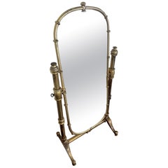 Used Campaign-Style Florentine Painted Cheval Faux Bamboo Floor Mirror