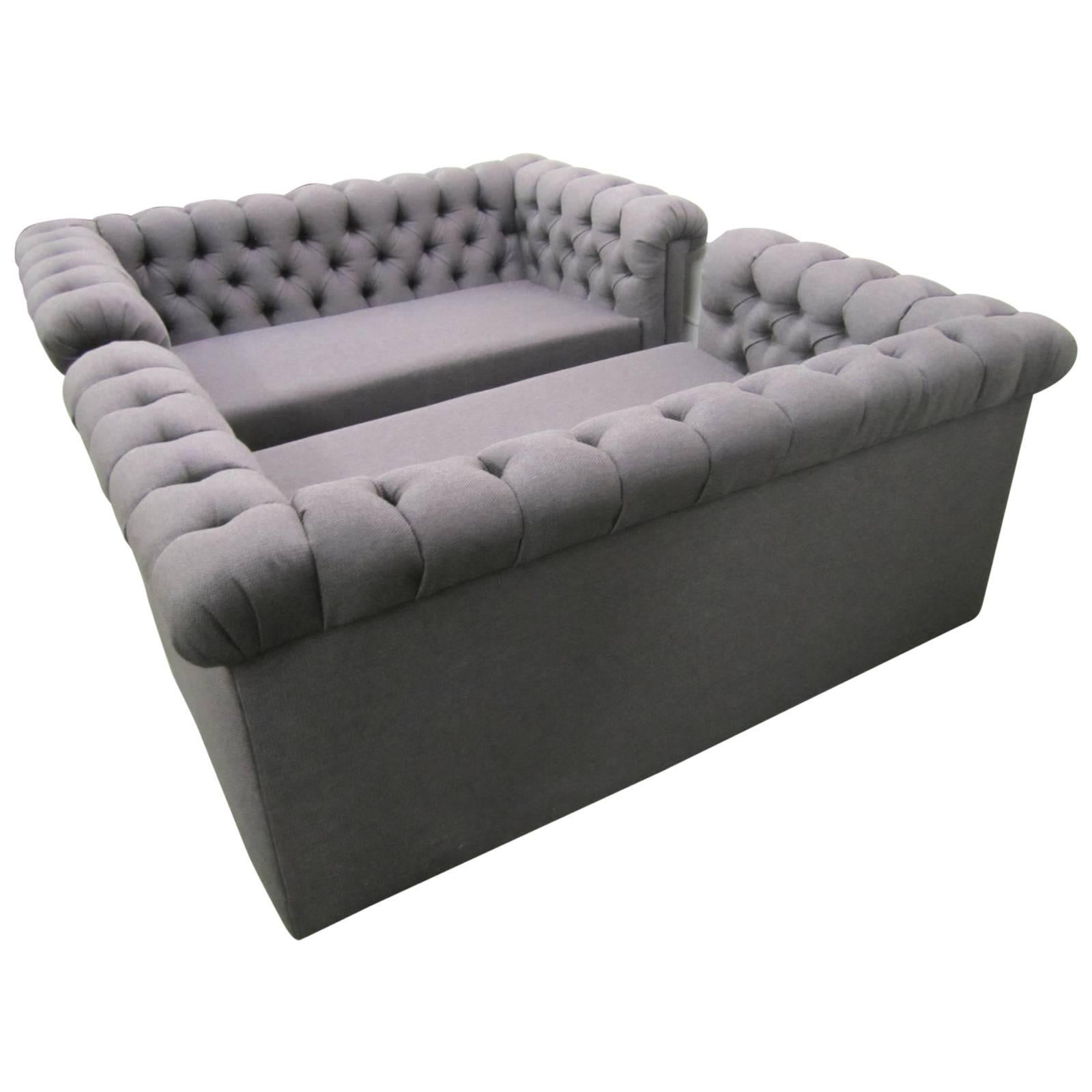 Stylish Pair of Probber Style Chesterfield Loveseat Sofas Mid-Century Modern For Sale