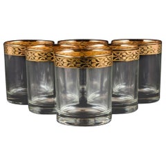 Italian Design, Six Water Glasses in Clear Art Glass with Gold Rim