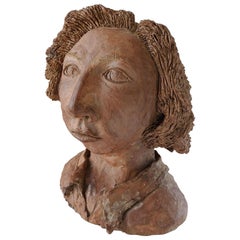 Grande sculpture de buste en argile moderniste du milieu du siècle dernier