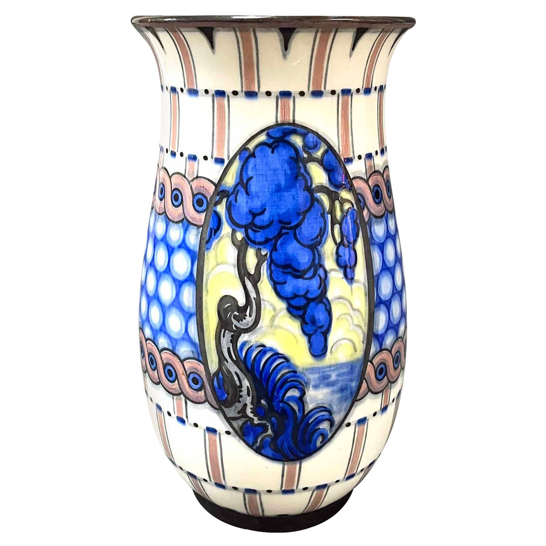 "Weeping Trees, " High Style Art Deco Vase in Cobalt by Leduc for Sèvres, 1925 For Sale