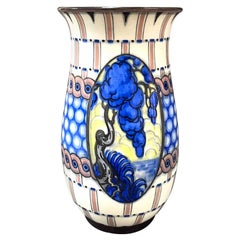 Antique "Weeping Trees, " High Style Art Deco Vase in Cobalt by Leduc for Sèvres, 1925