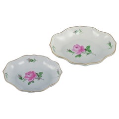 Vintage Meissen, Germany, Pink Rose, Two Porcelain Bowls, 1930s/1940s