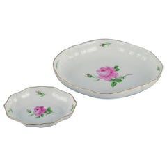 Vintage Meissen, Germany, Pink Rose, Two Porcelain Bowls