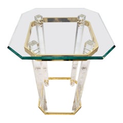 Vintage Lucite Side Table Charles Hollis Jones Style 24 Karat Gold Plated