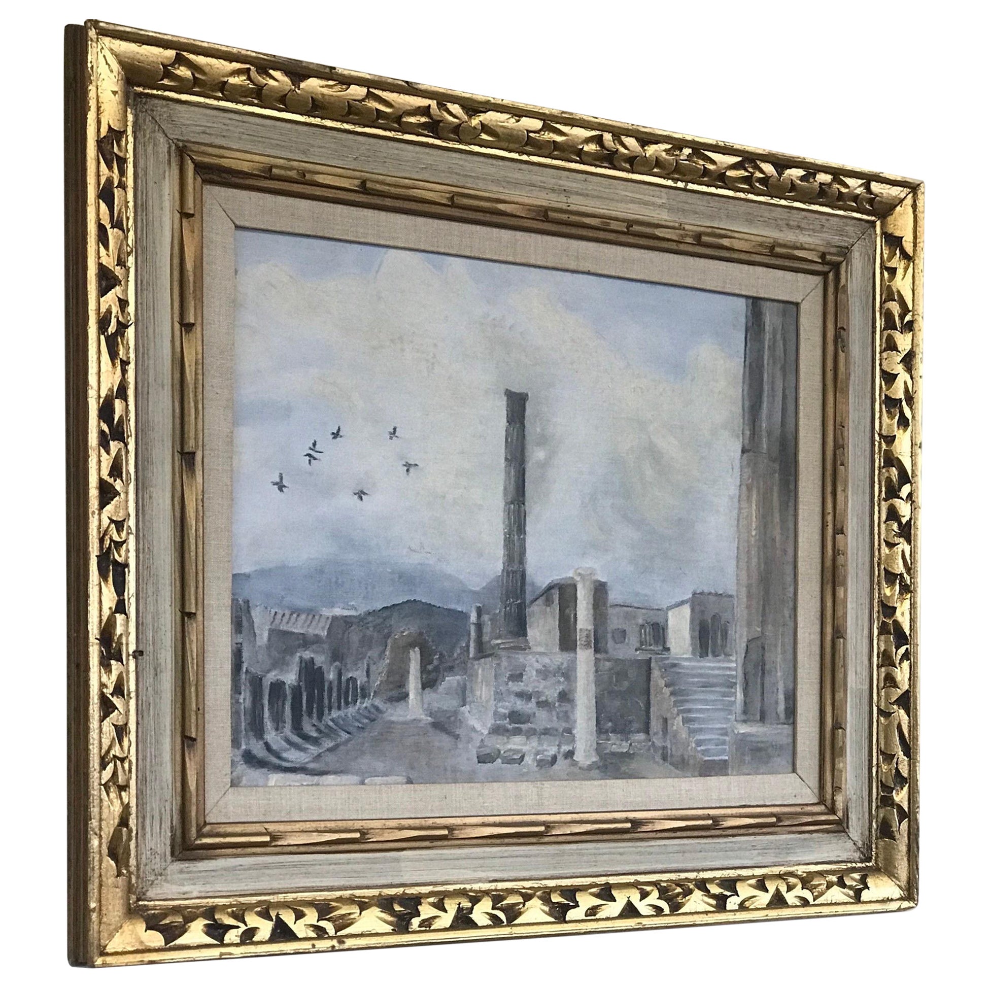 Vintage Art Deco Scenic Oil Painting For Sale