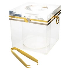 Romeo Rega Modernist Chrome, Brass, and Lucite Barware Ice Bucket, 1970s