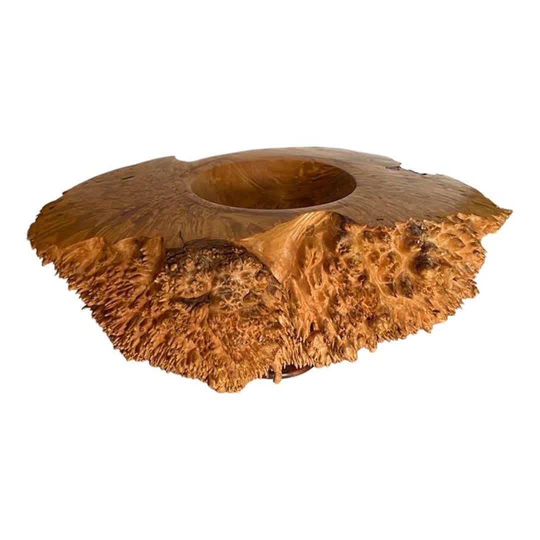 John Dickinson Hand Carved Maple Burl Wood Sculptural Bowl, 1997 For Sale