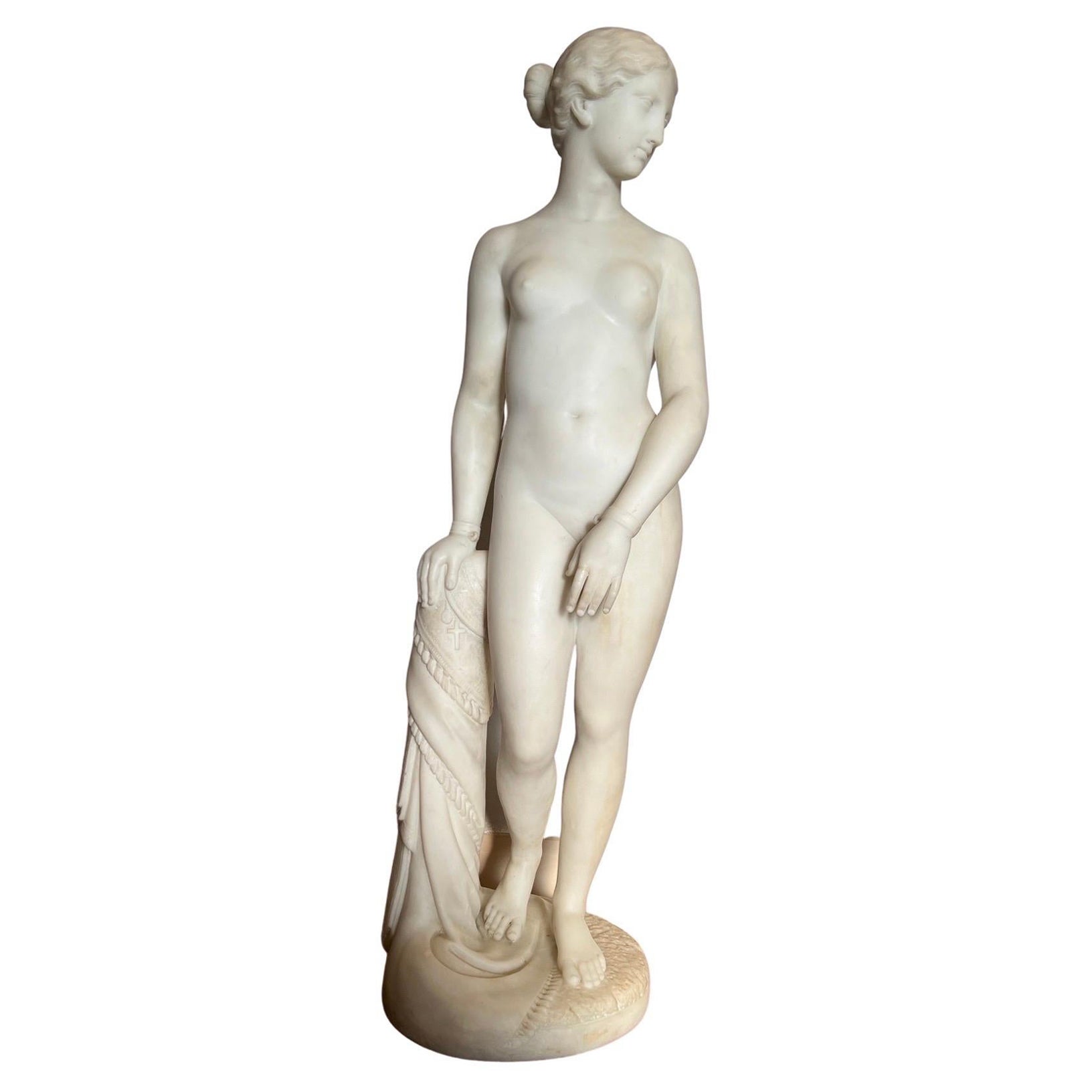 D'après Hiram Powers, sculpture en marbre Grand Tour du esclave grec