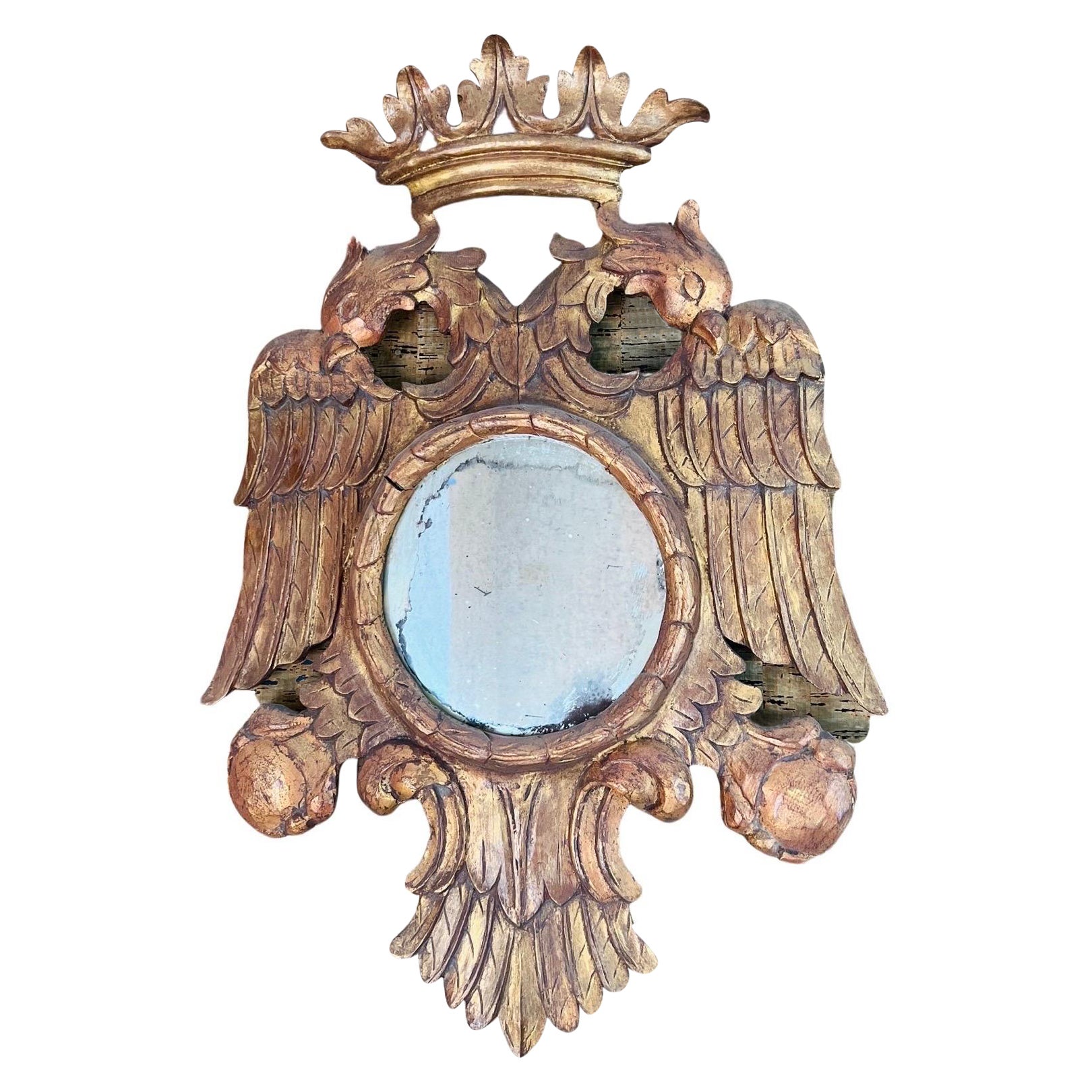 Italian Neoclassical Carved Giltwood Double Headed Eagle Mirror For Sale