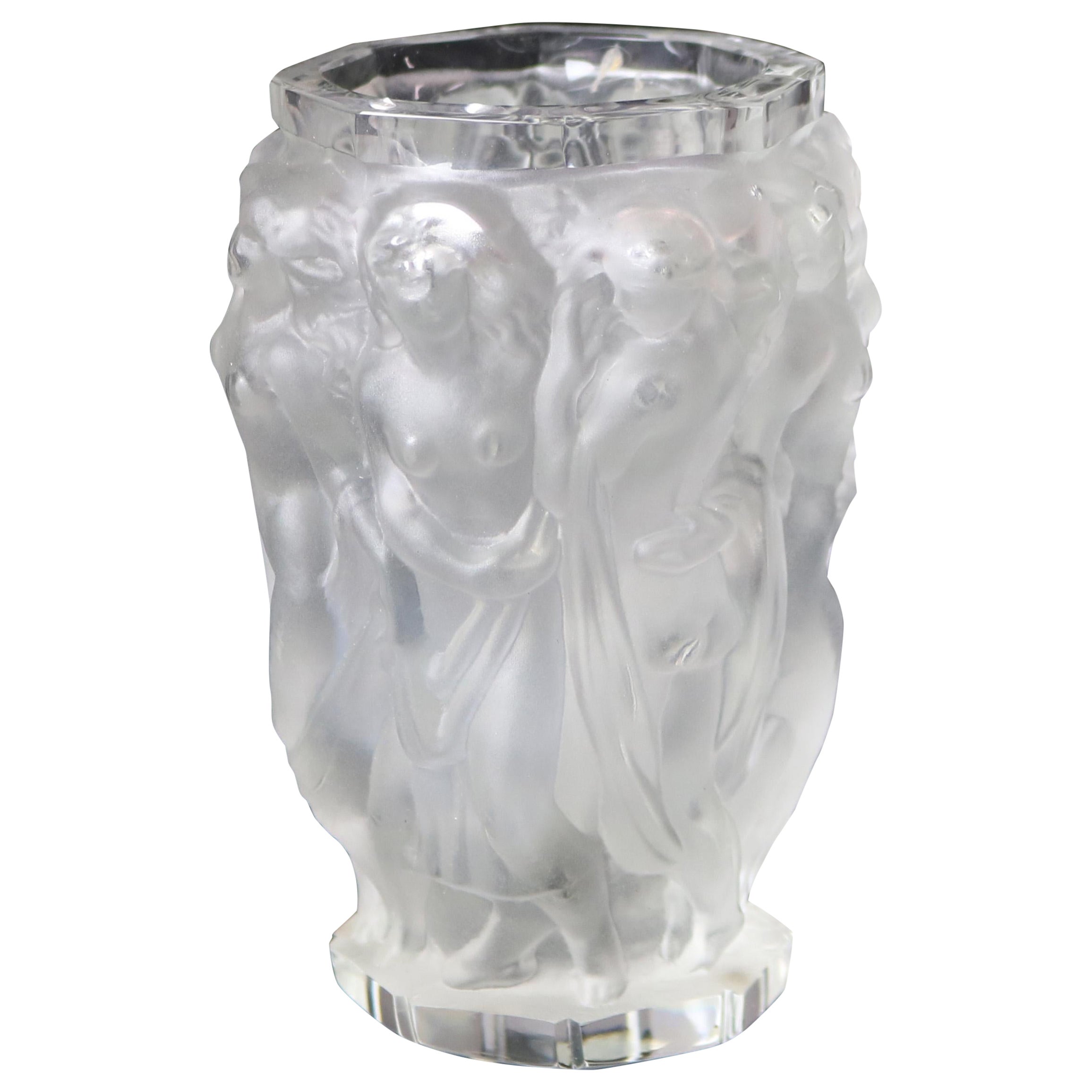 French Lalique School Art Deco Figural Art Glass Vase, circa 1920 For Sale