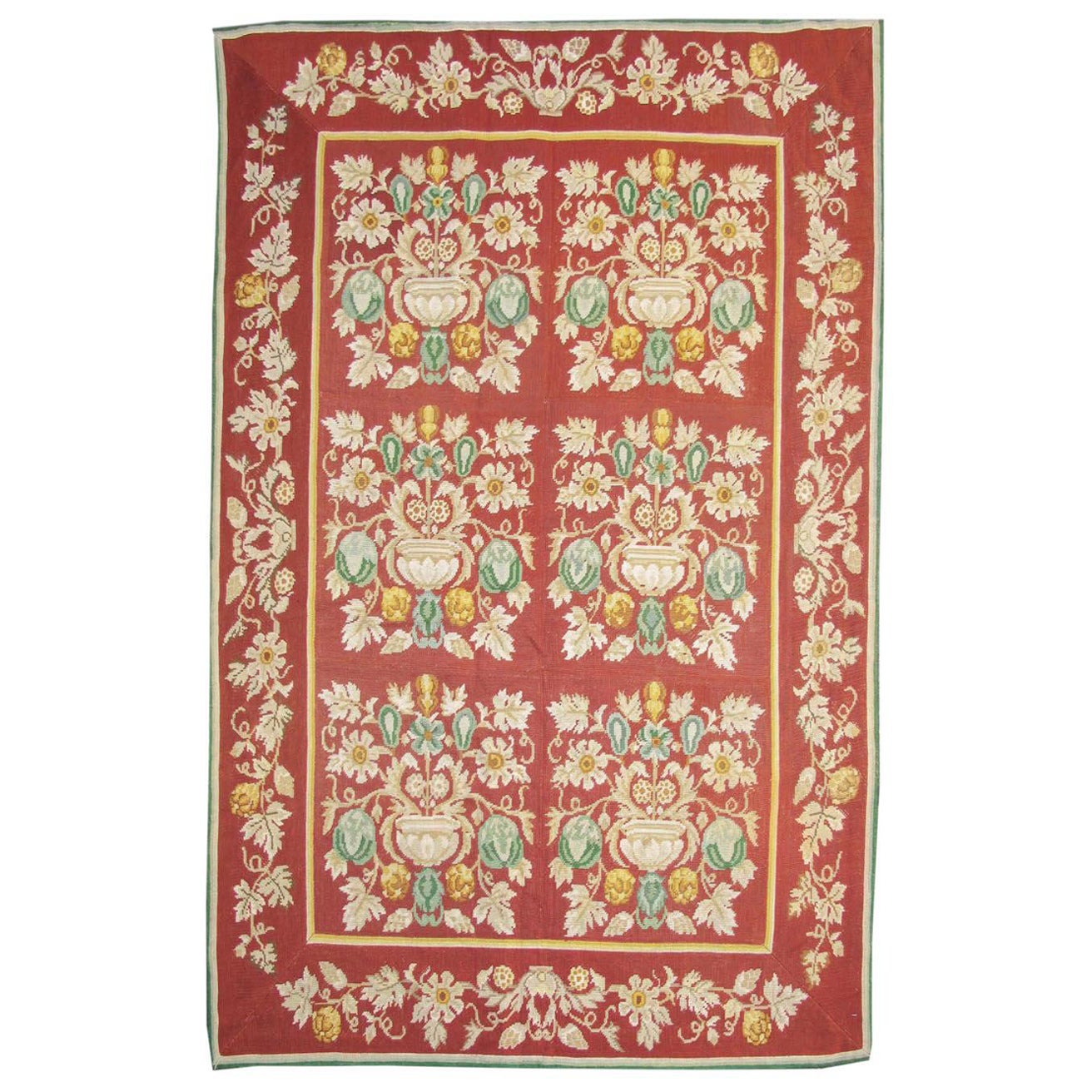 Handwoven European Needlepoint Rug, Mid-20th Century For Sale