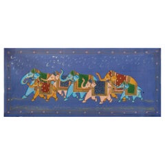 1970s Jaime Parlade Pintura a mano de diseño "Elefantes" Óleo sobre lienzo