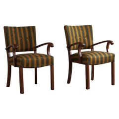 Pair of Lounge Chairs in Oak & Fabric, Danish Modern Cabinetmaker, 1930s