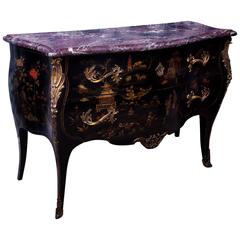 Late 19th Century Louis XV Style Two-Drawer Ormolu-Mounted Lacquer Commode
