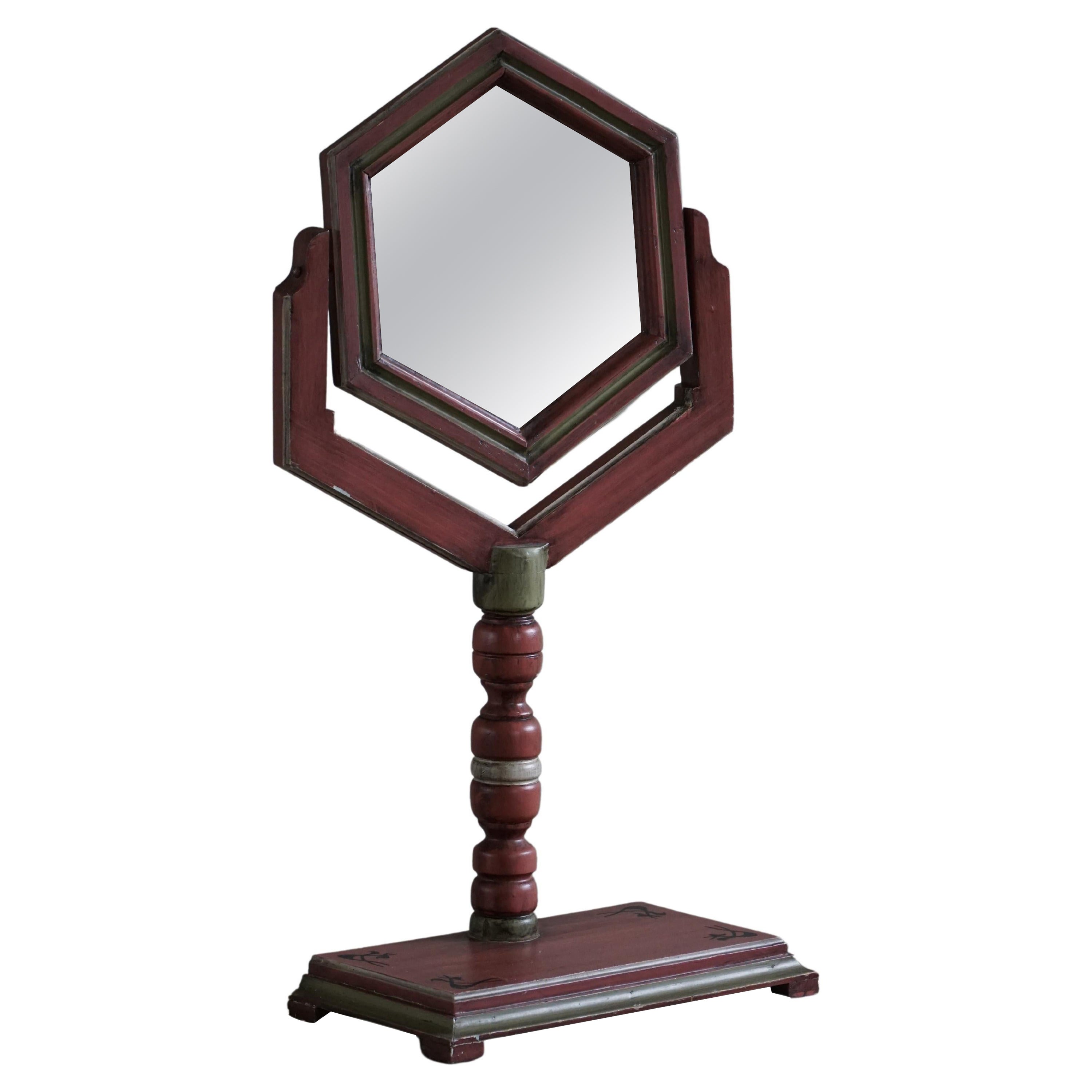 A Table Mirror in Pine by a Swedish Cabinetmaker, Folk Art, Early 20th Century For Sale