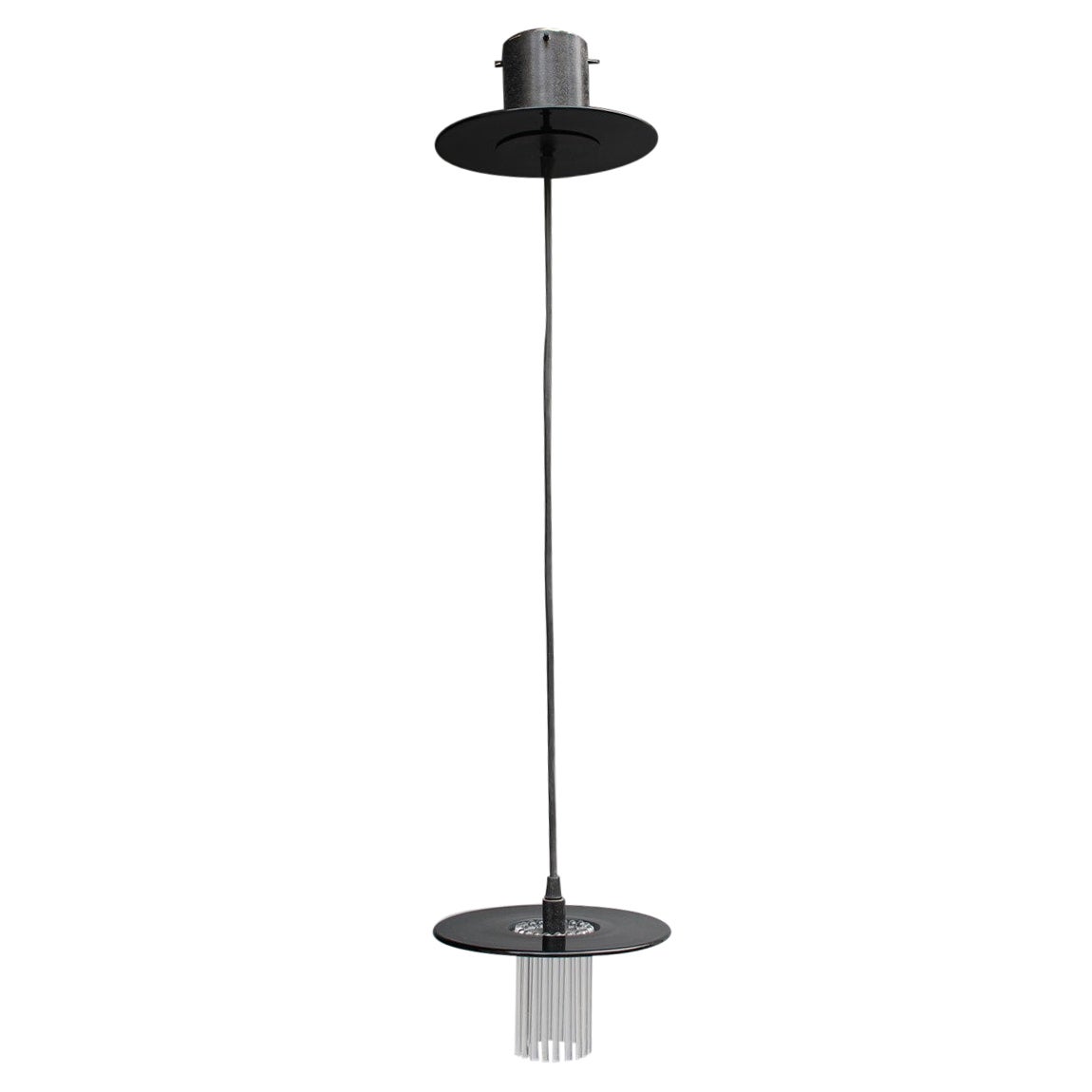 Minimal Round Chandelier 1980 Black Murano Glass Ettore Sottsass Style