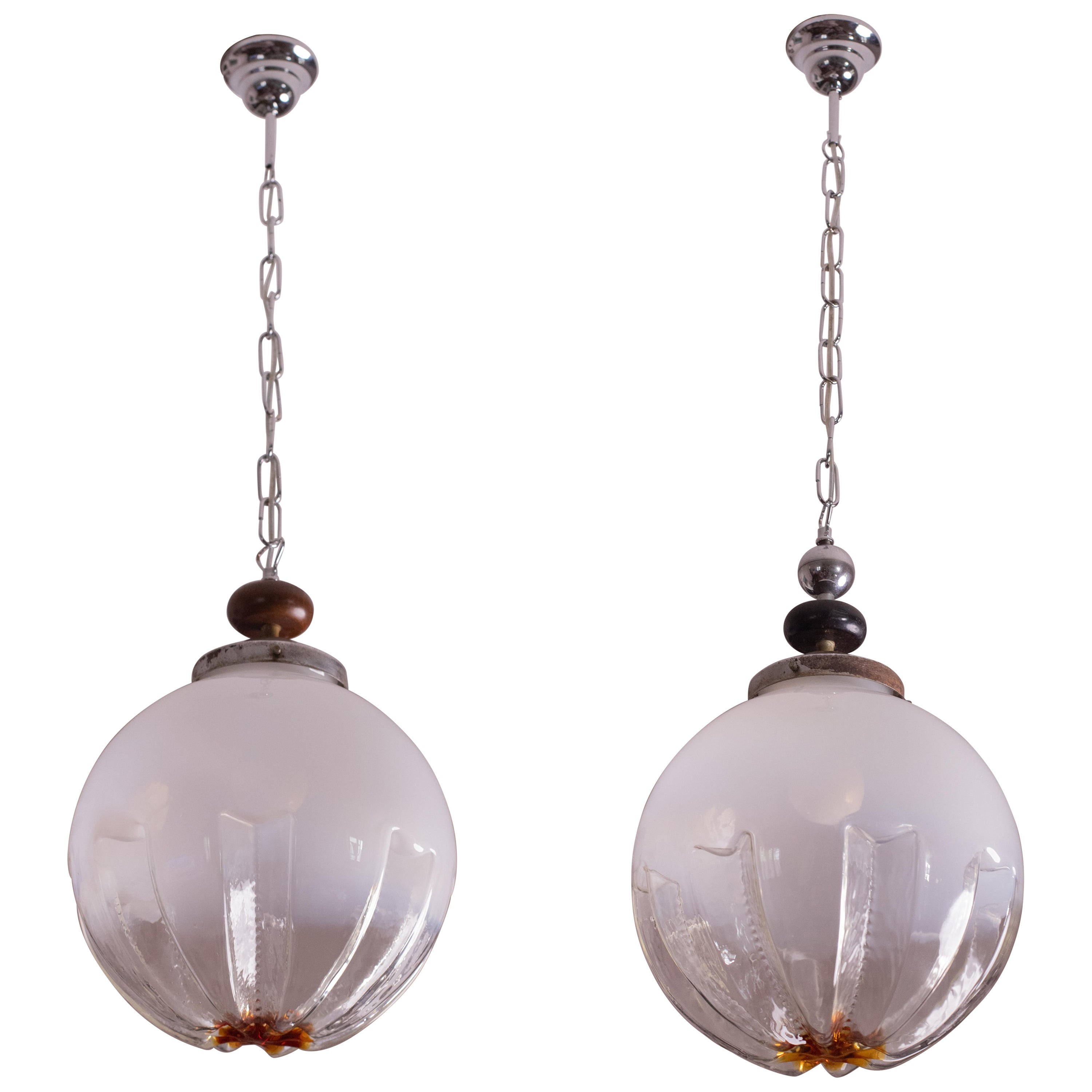 Set of 2 Vintage Chandeliers by Carlo Nason for Mazzega, 1970s For Sale