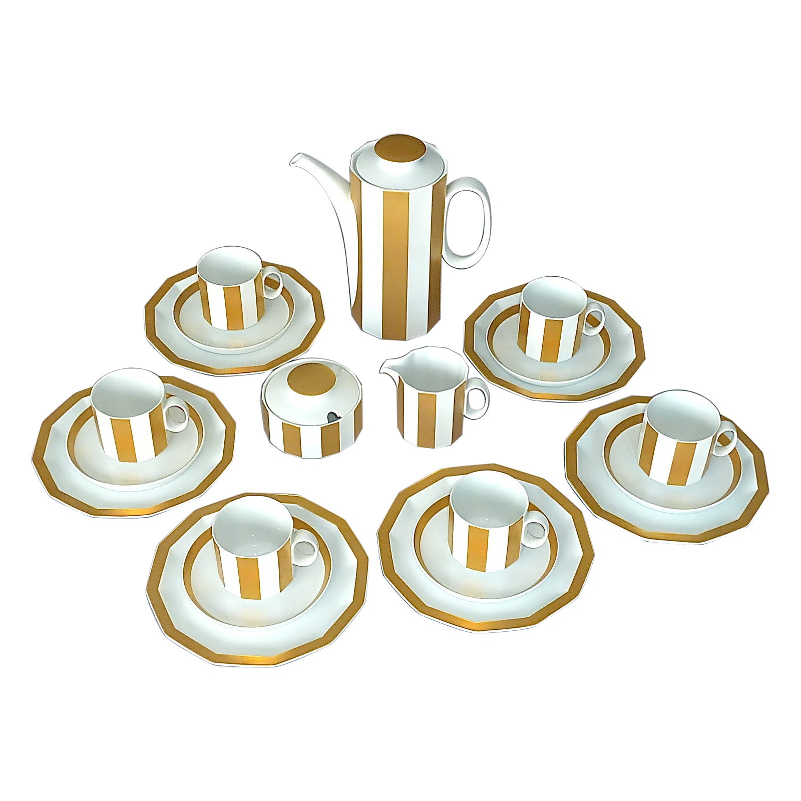 Fine Midcentury Tapio Wirkkala Rosenthal Coffee Set Gilt White Porcelain 1960s For Sale