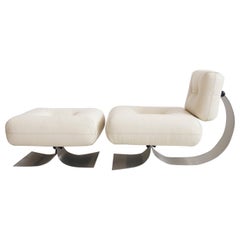 White Leather Alta Lounge Chair and Ottoman by Oscar Niemeyer