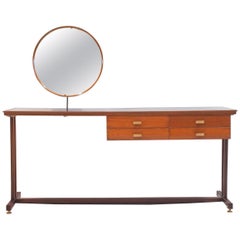 Midcentury Italian Vanity Table with Round Mirror