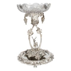 Antique Scottish Silver Plate Cut Glass Comport Stag Centrepiece, 19th Century