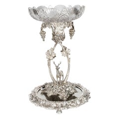 Antique Scottish Silver Plate Cut Glass Comport Stag Centrepiece, 19th Century