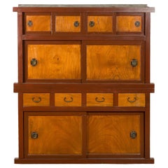Antique Japanese Taishō Mizuya Dansu Kitchen Two Toned Cabinet with Sliding Doors