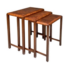 Vintage Italian Art Deco Set of Three Rectangular Stackable Wooden Coffee Table, 1930s